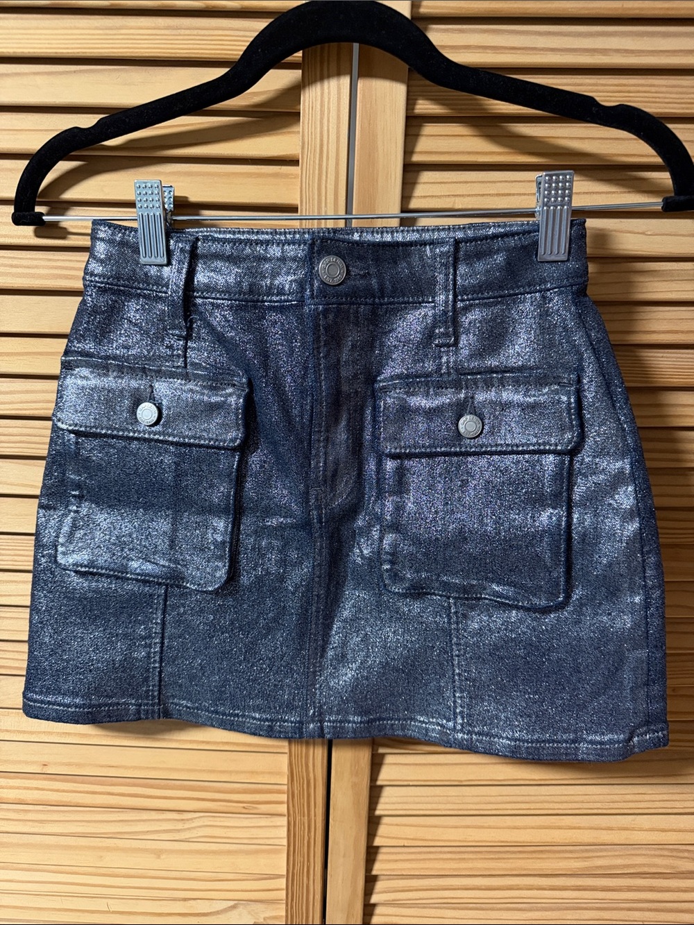 Metallic Black Cargo Pocket Mini Skirt - 
Kids